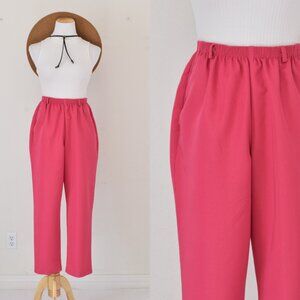 Vintage 80s Gathered Waist Hot Pink Belted Flat Front Pants size 14 | 28-34 wais